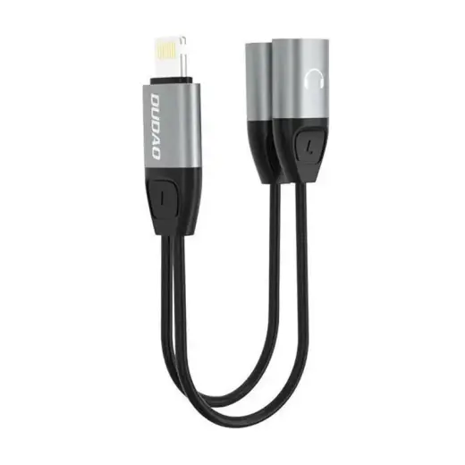 Dudao Headphone Adapter Lightning to 2x Lightning Adapter for Music and Charging Gray (L17i gray)