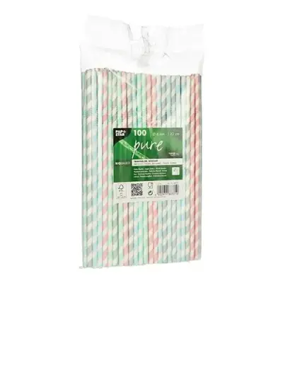 Papīra kokteiļu salmiņi PAPSTAR, svītraini, elastīgi, D6mmx 22cm, 0.134kg, 100gab