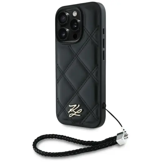 Karl Lagerfeld Quilted Initial Logo & Chain Strap чехол для телефона для iPhone 16 Pro черный