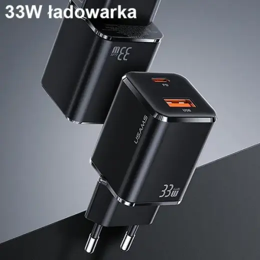 USAMS US-CC144 tīkla lādētājs | 33W | PD3.0, QC3.0 | USB-C, USB-A | melns