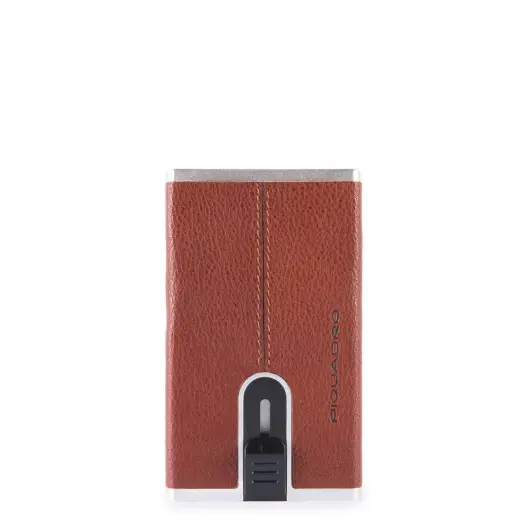 Piquadro, Black Square, Leather Card Holder, Square Sliding System with Money Clip, PP4825B3R-CU, Brown, For Men