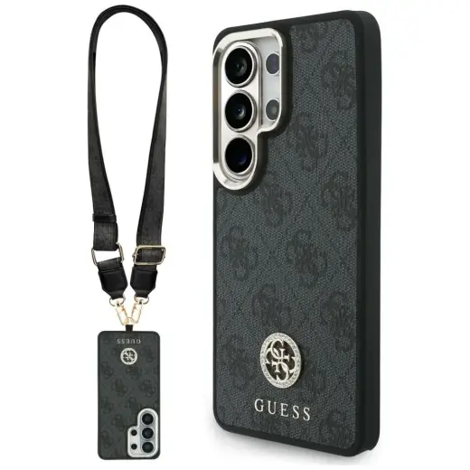 Guess 4G Big Rhinestone Triangle Strap telefoni ümbris MagSafe toega Samsung Galaxy S26 Ultra (S948) must