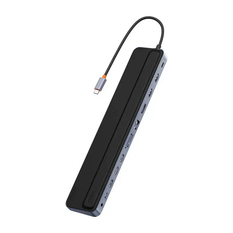 Hub 12w1 Baseus EliteJoy Gen2 series USB-C do 2xHDMI+ 3xUSB 3.0+ PD+ DP+ SD|TF+ RJ45+Type-C+ 3.5mm (dark grey)