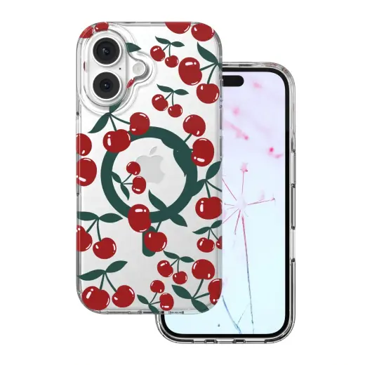 Cherry Mag phone case with MagSafe support for iPhone 17 Pro | iPhone 18 Pro transparent