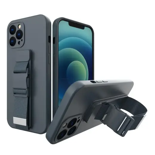 Rope gel phone case with a chain lanyard for iPhone XR navy