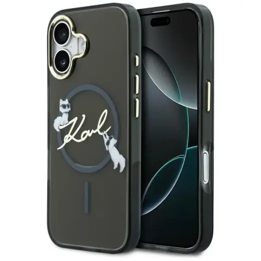 Karl Lagerfeld IML Choupettes Karl Script Logo maciņš ar MagSafe atbalstu telefonam iPhone 17 melns
