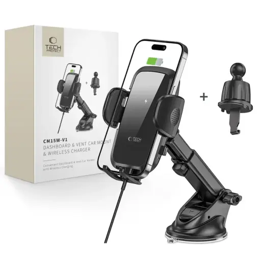 Tech-Protect CM15W-V1 car phone holder with 15W inductive charger for cockpit | air vent - black