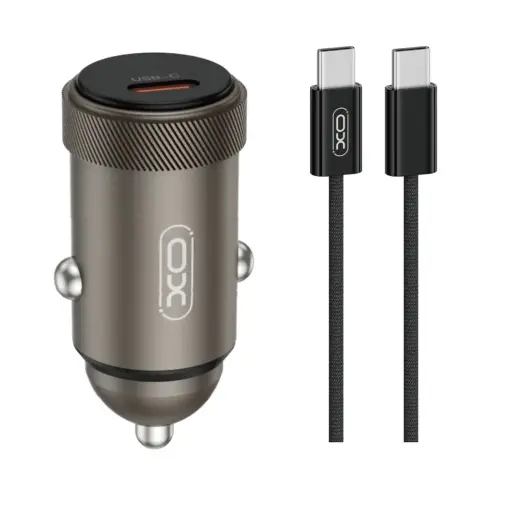 Зарядка для автомобиля XO CC70 | 30W | PD | USB-C | с кабелем USB-C на USB-C в комплекте | чёрная