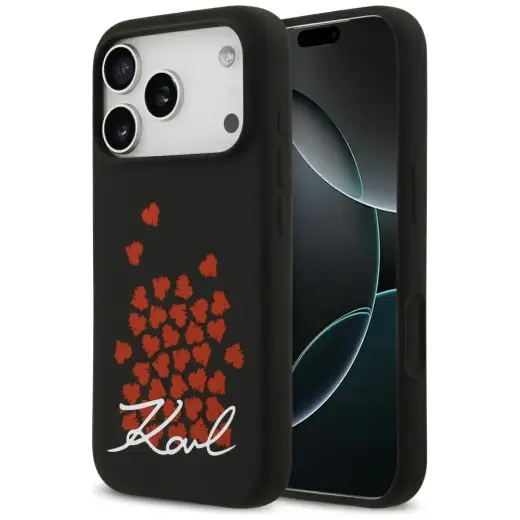 Etui Karl Lagerfeld Silicone Heart Sign   Logo MagSafe do iPhone 17 Pro czarny