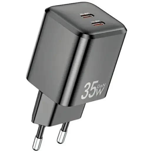 AWEI PD65-EU kelioninis įkroviklis | 35W | PD, GaN | USB-C | juodas