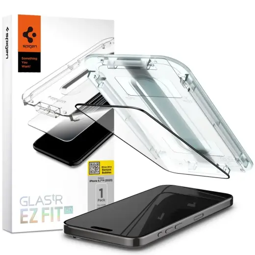 Spigen Glas.tR EZ Fit tempered glass for iPhone 15 Pro Max black