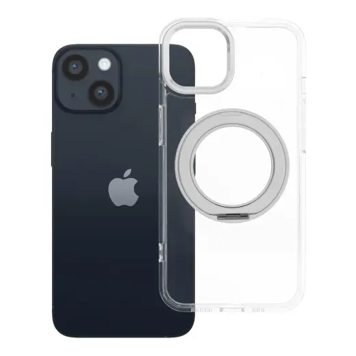 Frame Circle Stand phone case with stand and MagSafe support for iPhone 14 transparent