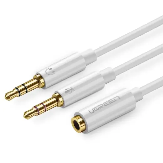 UGREEN AV141 3,5 mm audio kabelis no 3,5 mm female uz 2 male (balts)