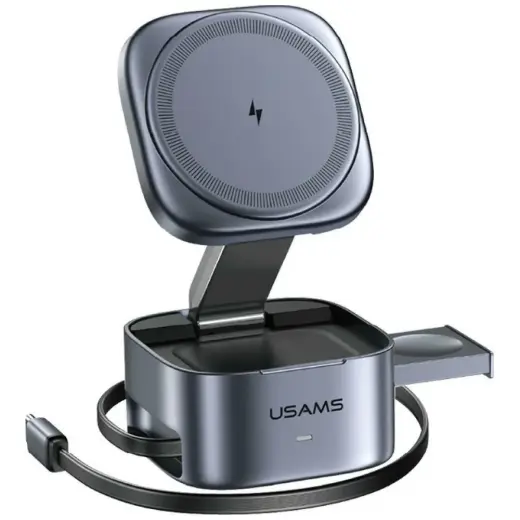 USAMS CD257 3-in-1 bezvadu lādētājs | Qi 2 | pelēks
