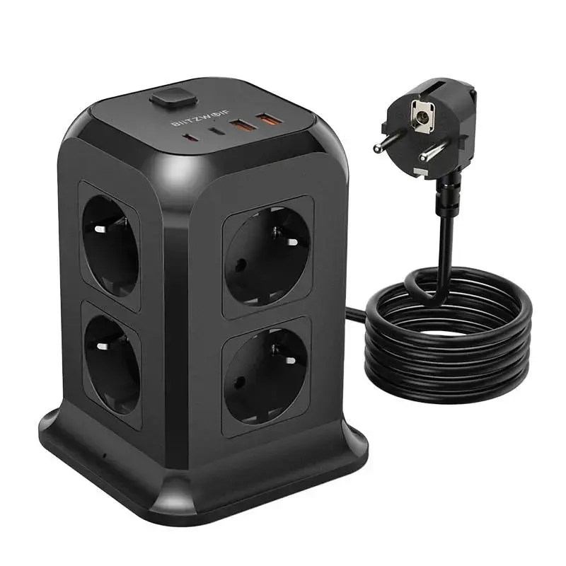Blitzwolf BW-PC3 Power charger with 8 AC outlets, 2x USB, 2x USB-C (black)