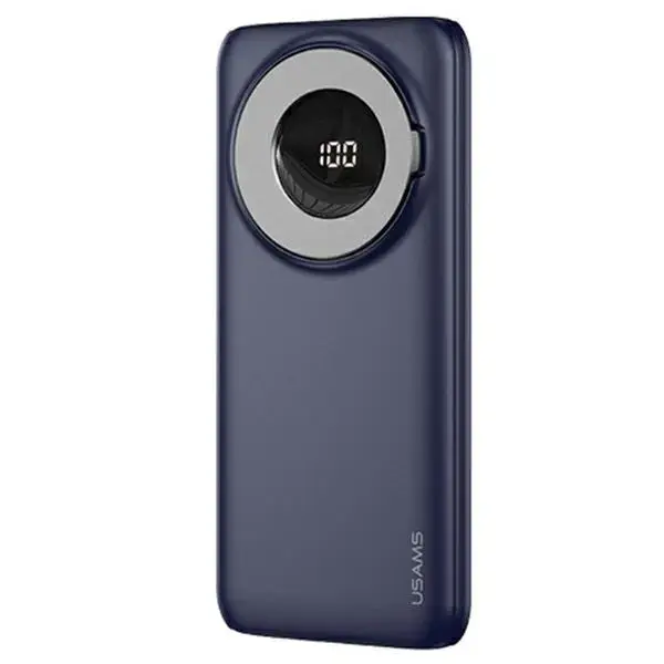 USAMS PB62 ārējais akumulators (powerbank) | 10000 mAh | 22.5W | USB-C, USB-A, MagSafe | LED ekrāns | zils