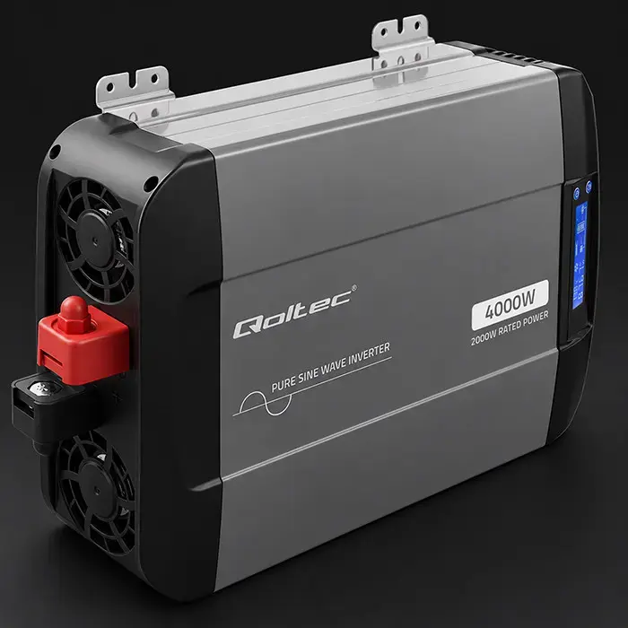 Qoltec Pure Sine Wave Inverter | 12V to 230V | 2000/4000W | LCD | USB | USC-C | Compatible with LiFePO4 GEL AGM