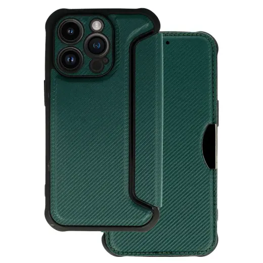 Razor Carbon raamatutüüpi telefoni ümbris iPhone 14 Pro Max roheline