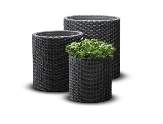 Taimepottide komplekt Keter Cylinder, 3 tk, grafiit