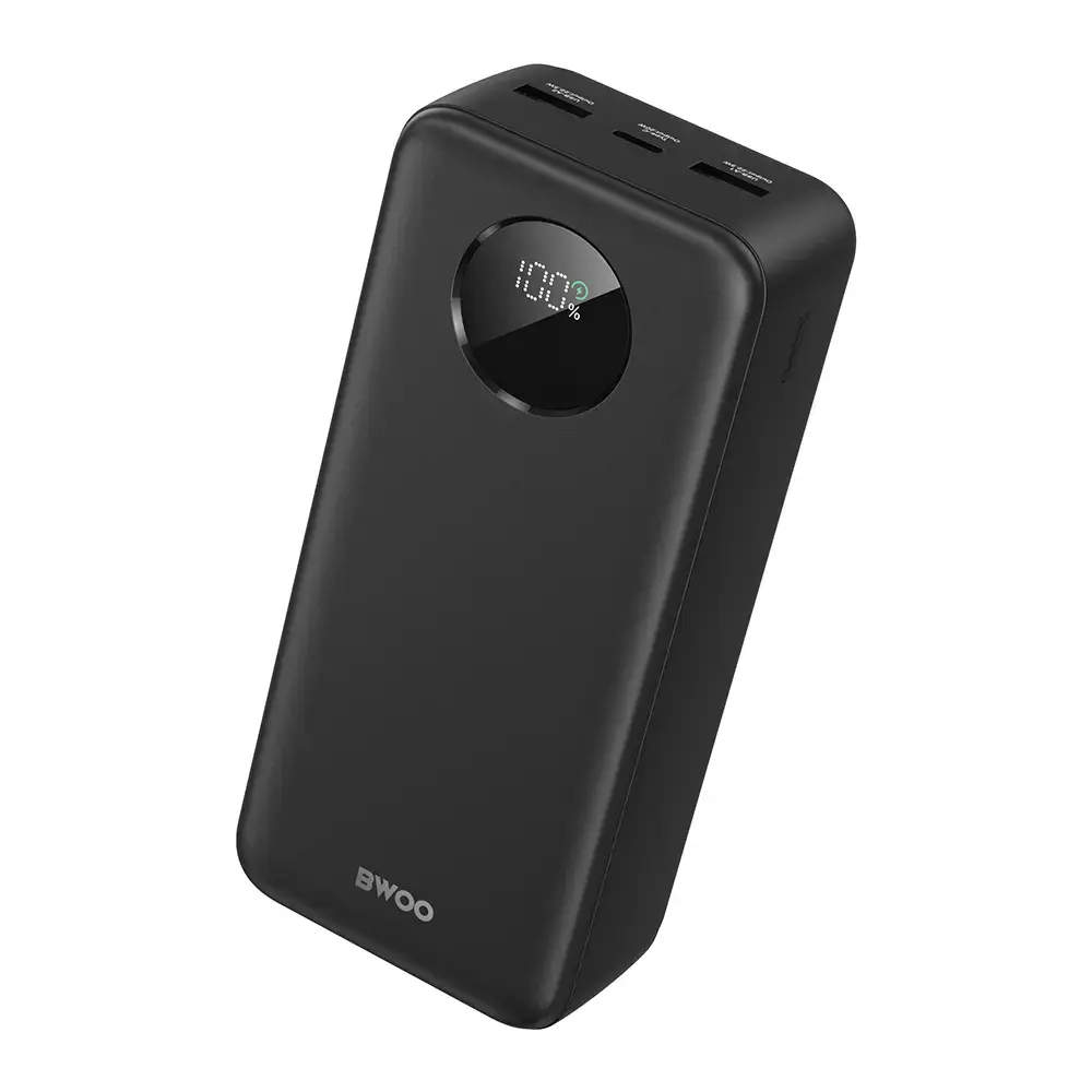 BWOO ārējais akumulators (powerbank) | 30 000 mAh | 22.5W | LED ekrāns | melns