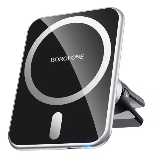 Borofone Car holder BH43 Xperience magnetic with induction charging, air vent mount for Magsafe black-silver