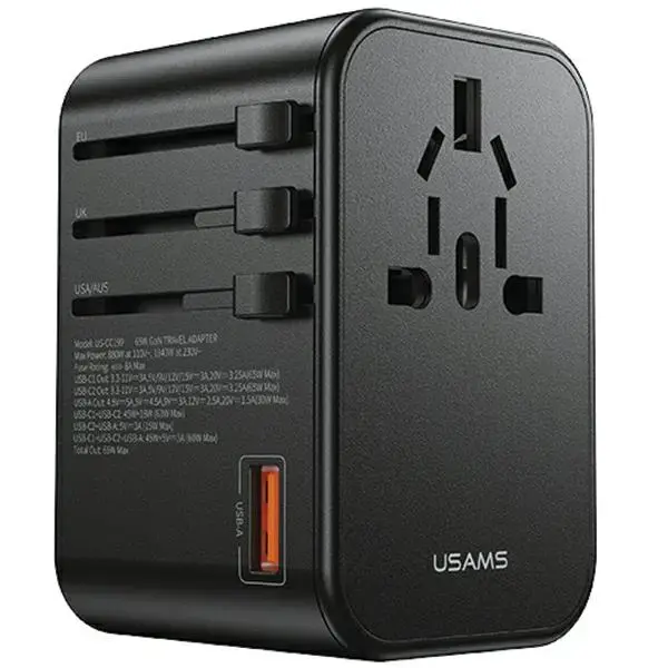 USAMS US-CC199 tīkla lādētājs | 65W | USB-A, USB-C | melns