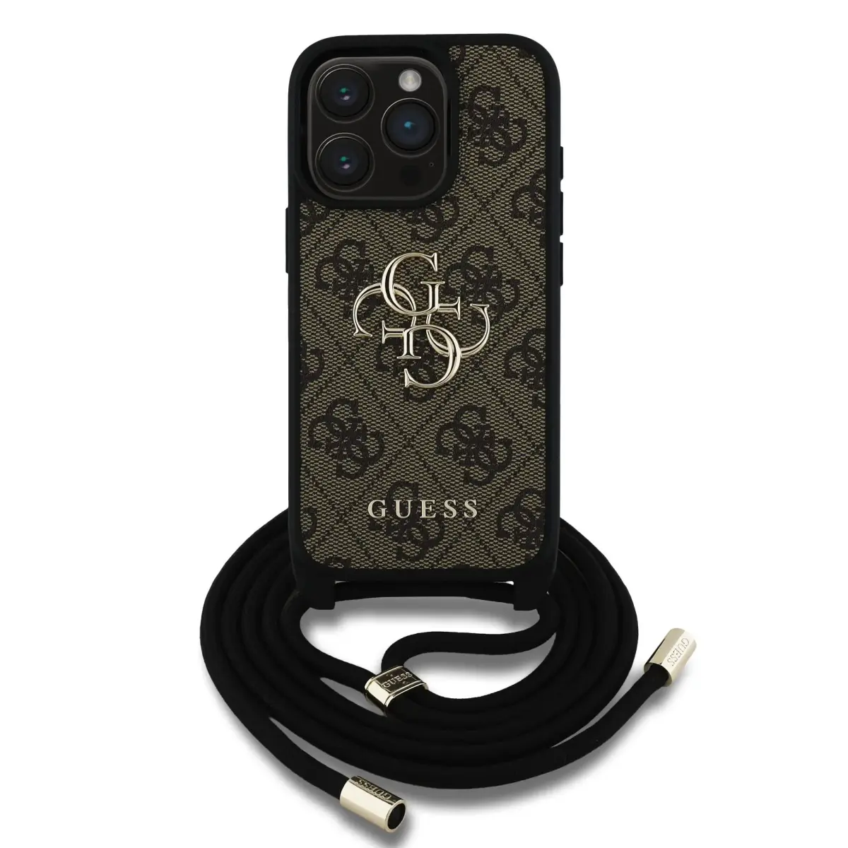 Guess PU 4G Metal Logo Crossbody Strap Case for iPhone 15 Pro Max Brown