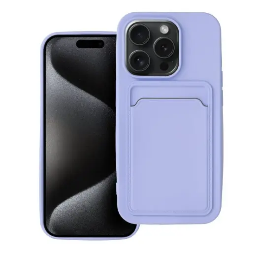 Card knyginio tipo telefono dėklas iPhone 15 Pro violetinis