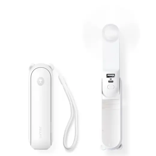 Jisulife Handheld Fan Life8 Portable USB Fan with Power Bank and Flashlight - White