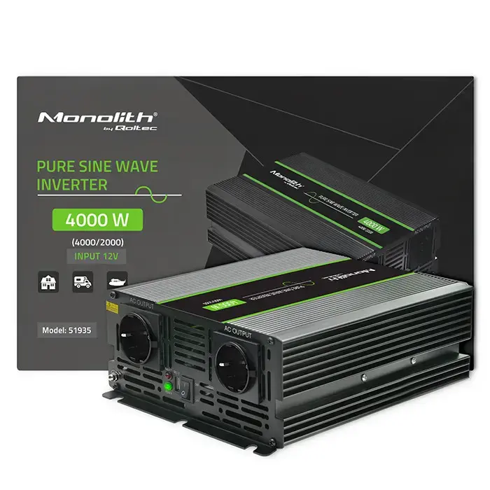 Qoltec Pure Sine Wave Inverter Monolith | 2000W | 4000W | 12V to 230 V