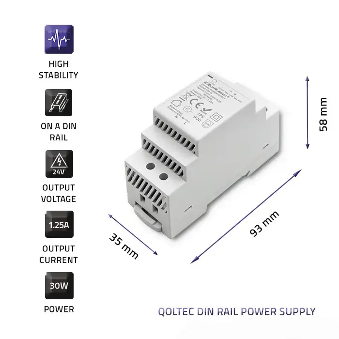 Qoltec DIN rail power supply | 30W | 24V | 1.25A | Gray