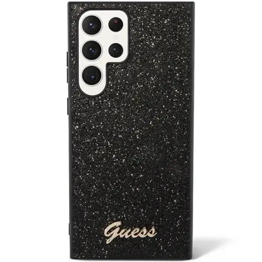 Guess PC|TPU Glitter Flakes Metal Logo Case for Samsung Galaxy S23 Ultra Black