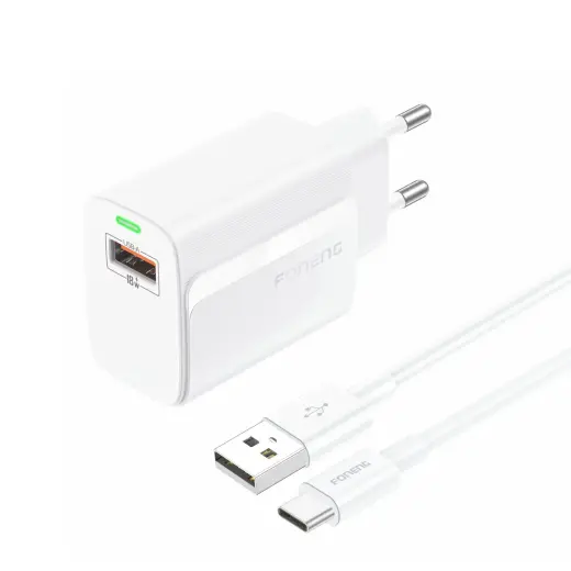 Foneng EU64 travel charger | 18W | USB-C | with USB to Type C cable included | white