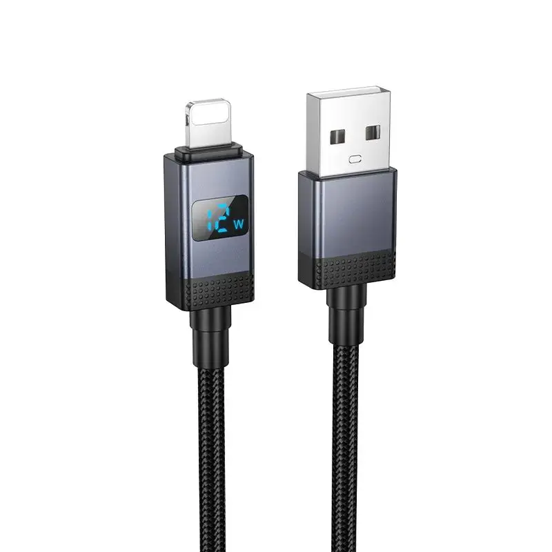 Hoco X118 datu pārraides un uzlādes vads | USB-A uz Lightning | 12W | ar LED ekrānu | 1m | melns