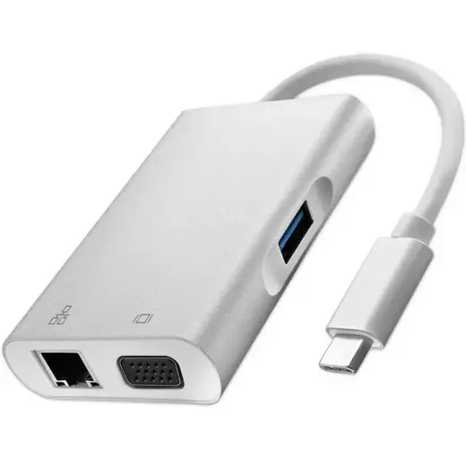 Qoltec Hub Adapter USB-C 3.1 4in1 | USB 3.0 | VGA | RJ45 | USB-C PD 92W