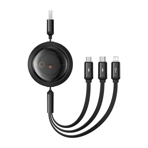 Baseus Free2Draw 3-in-1 data transfer and charging cable | USB-A to Micro USB, USB-C, Lightning | 17.5W | 1.1m | black