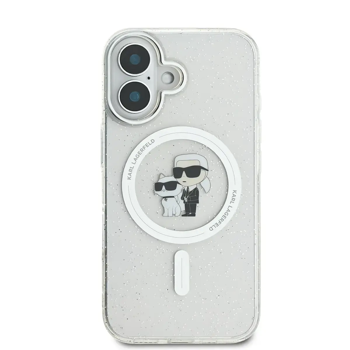 Karl Lagerfeld IML Glitter Karl and Choupette MagSafe Case for iPhone 16 Transparent