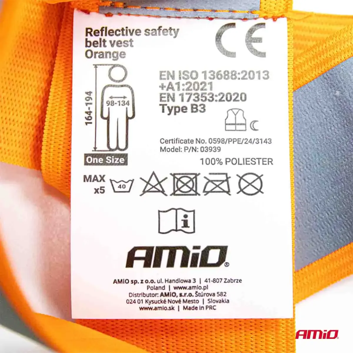 Reflective safety belt vest orange color AMiO-03939