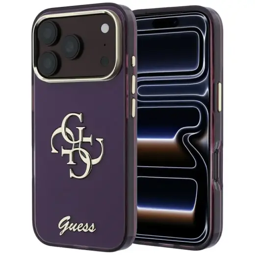 Guess IML 4G Script Metal Case for iPhone 18 Pro Max / 17 Pro Max Burgundy