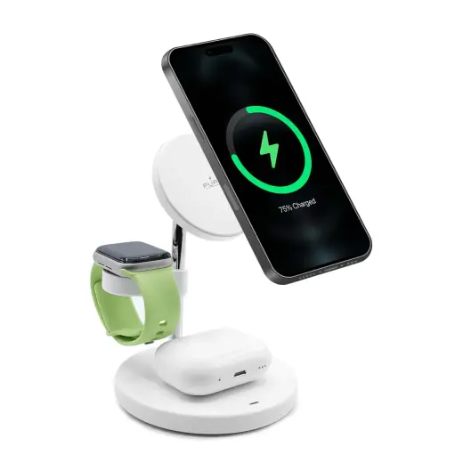 Puro Elektrik Mag Station 3-in-1 belaidis įkroviklis | Qi | Suderinama su MagSafe | baltas