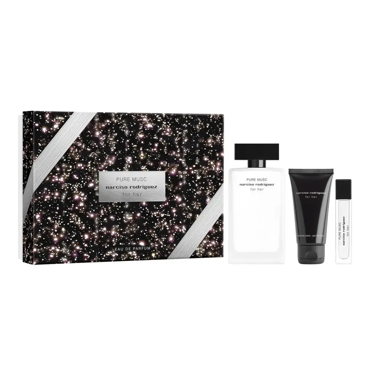 Set Narciso Rodriguez: Pure Musc, Eau De Parfum, For Women, 100 ml + Pure Musc, Eau De Parfum, For Women, 10 ml + Pure Musc, Hydrating, Body Lotion, 50 ml