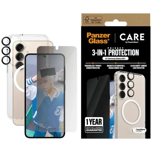 Zestaw ochronny CARE by PanzerGlass       Flagship 3w1 Etui+Szkło Prywatyzujące+Lens do Samsung Galaxy S25+