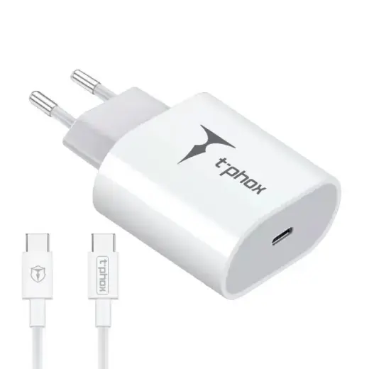 Зарядное устройство T-Phox iSpeed | 20W | USB-C | с кабелем USB-C на USB-C в комплекте | белое