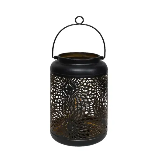 Garden Lantern with LED on batteries, 12x12x18cm, black