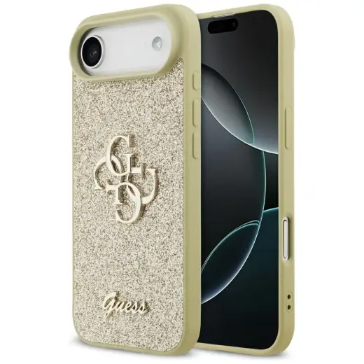 Guess Fixed Glitter Big 4G maciņš telefonam iPhone 17 Air zeltains