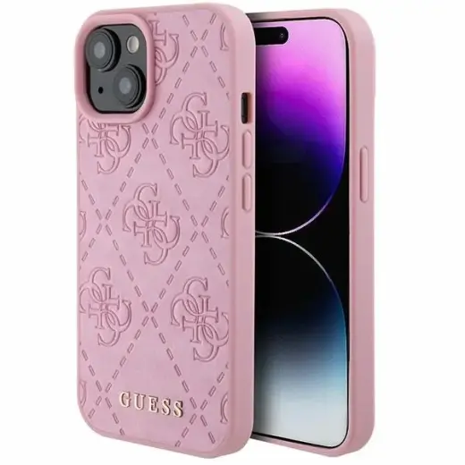 Guess GUHCP15SP4EPMP iPhone 15 6.1" pink|pink hardcase Leather 4G Stamped