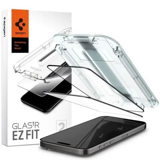 SPIGEN EZ FIT ekrāna aizsargstikls iPhone 15 Pro melns