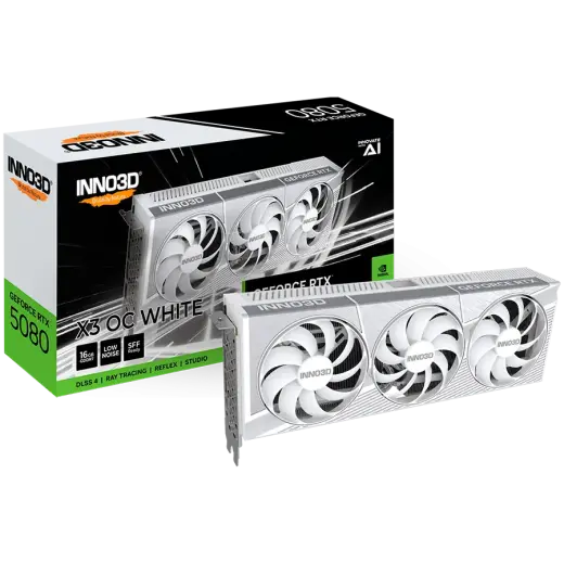 INNO3D NVIDIA GEFORCE RTX 5080 X3 OC WHITE 16GB GDDR7 256bit, 2460 MHz / 30Gbps, 3x DP, 1x HDMI, 3 fan, 2,5 slot