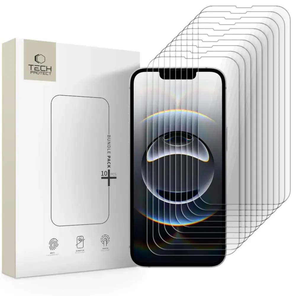 SZKŁO HARTOWANE TECH-PROTECT BUNDLE 10-PACK IPHONE 13 / 13 PRO / 14 / 16E CLEAR