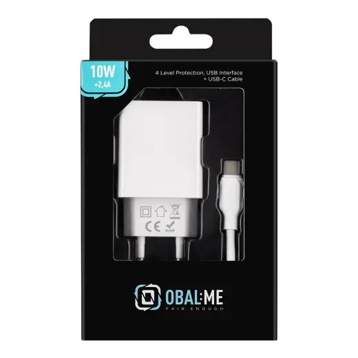 OBAL:ME Wall Charger tīkla lādētājs | 10W | USB-A | USB-A uz USB-C vads komplektā | balts